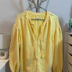 aerie women’s yellow notes easy street sweatshirt tie front size xxs